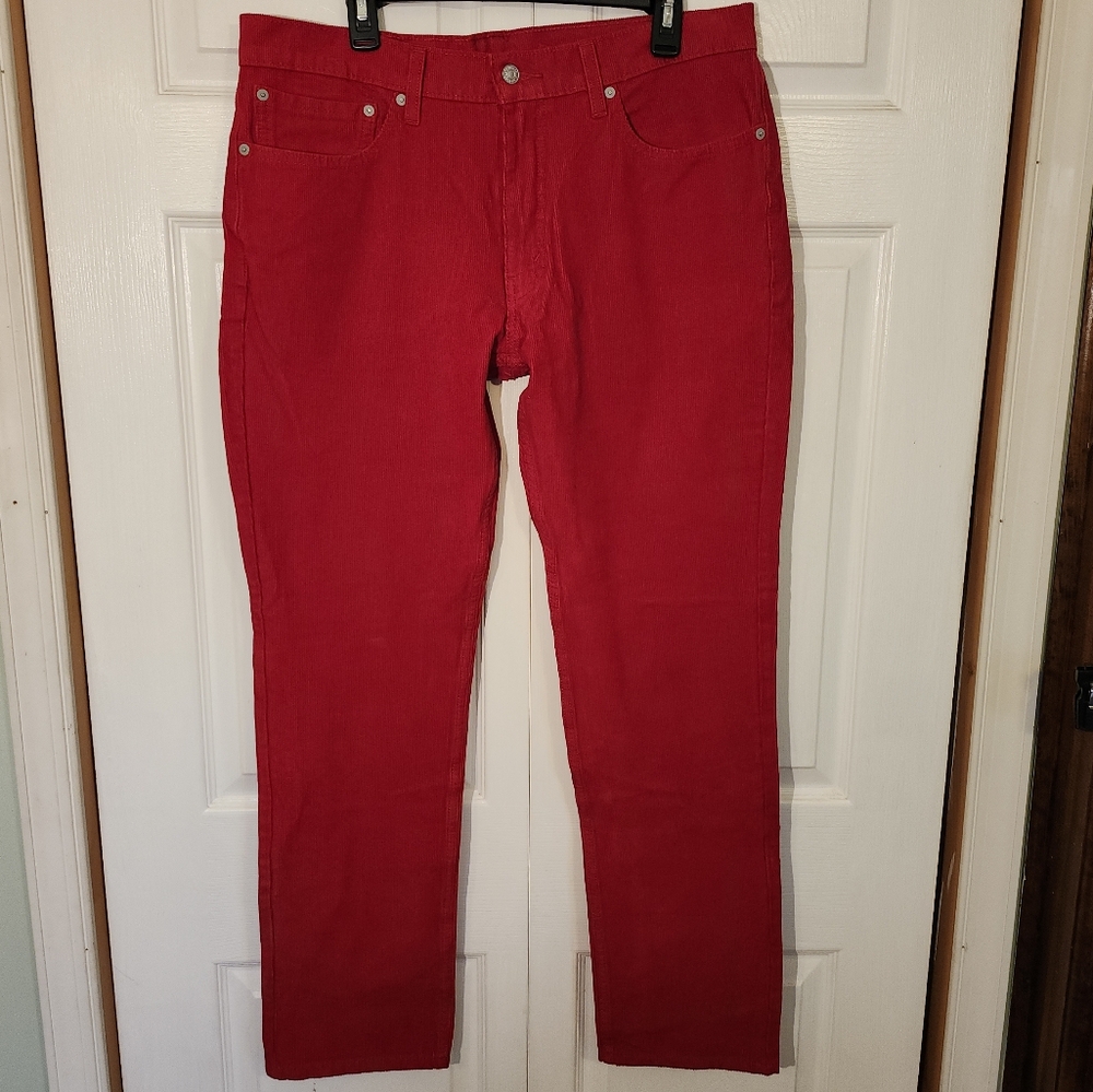 LEVI'S 511 RED CORDUROY SLIM STRAIGHT STRETCH 5 Pocket JEANS MENS SIZE 36X32 EUC